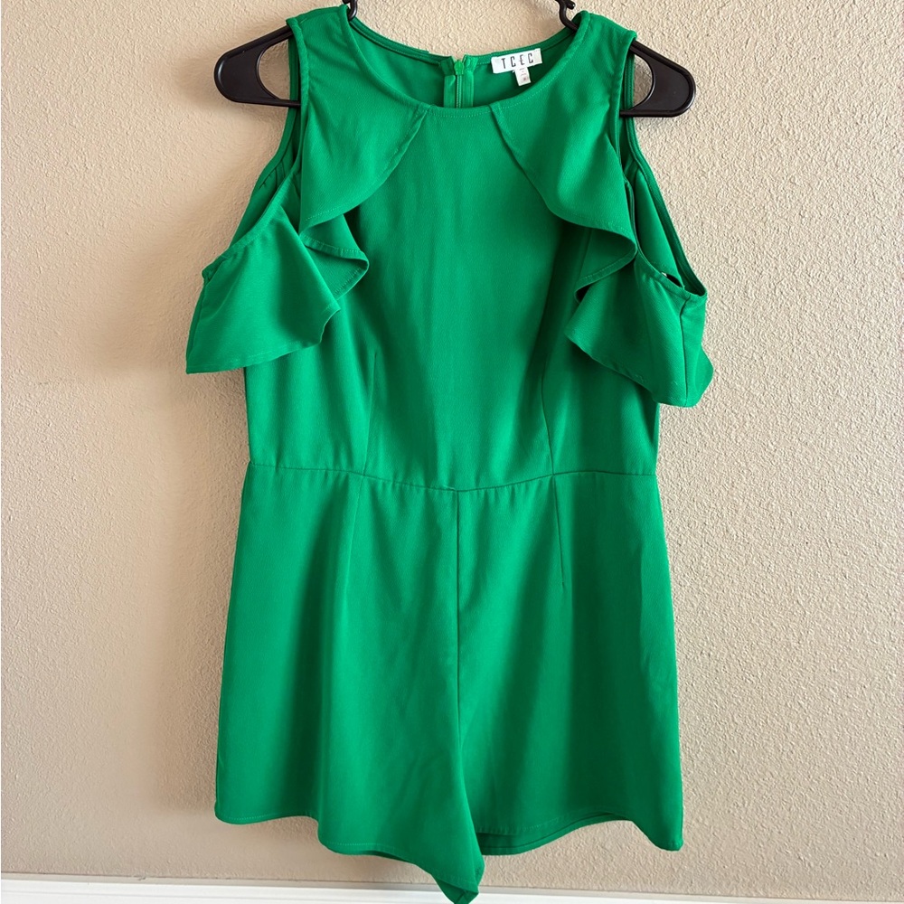TCEC Green Cold-Shoulder Ruffle Romper - Picture 5 of 5
